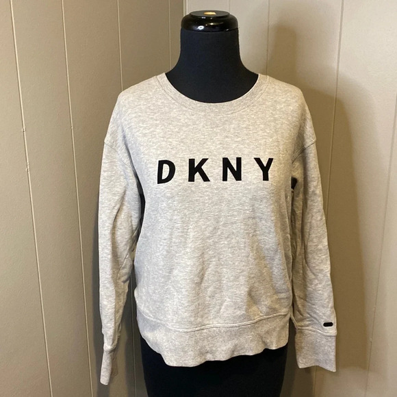 DKNY Women’s Small Sweater Velour Letters Long Sleeve Slit Hem - Picture 1 of 8